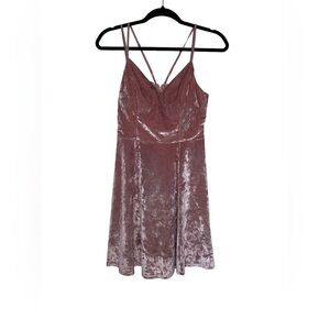 Women’s size small, pink velvet, special occasion spaghetti strap dress.